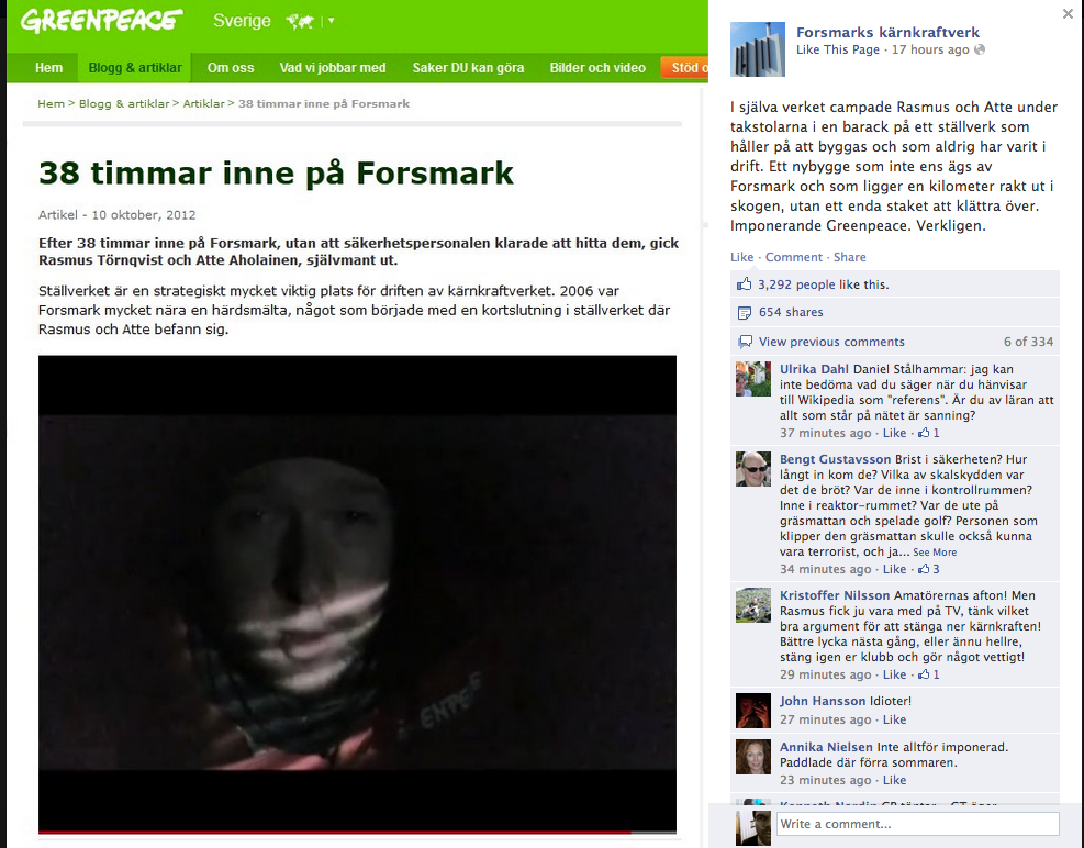 Hån, näthån, Facebook, Forsmark